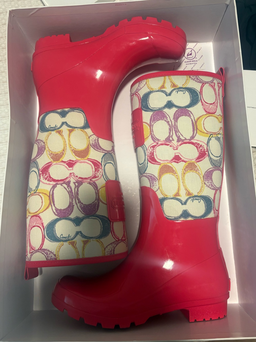 Coach Bright Pink Signature Print Rain Boots!